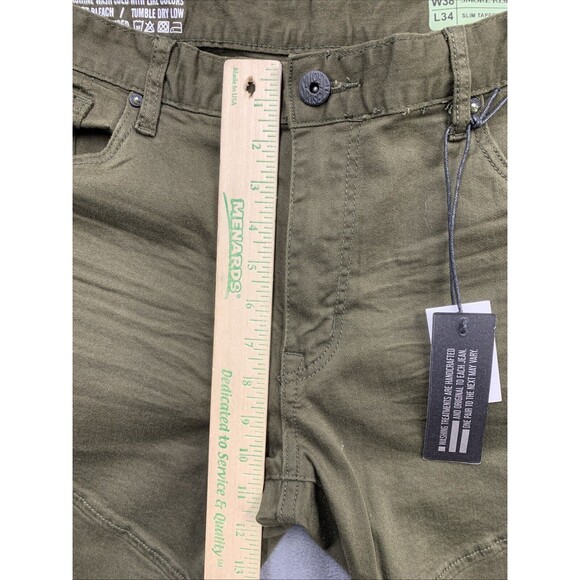 Smoke Rise Biker Pants Mens Size 38 x 34 Army Green Black Stripe Slim Tapered - Picture 4 of 16